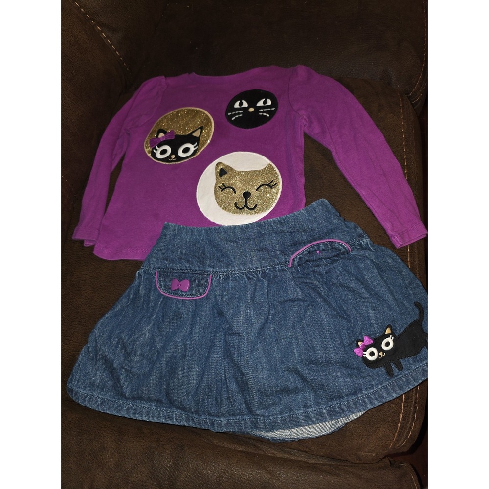 Gymboree purrfectly fabulous purple cat moon top jean skirt size 3t Halloween